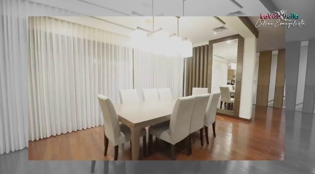 Lantai kayu menghadirkan atmosfer kehangatan di ruang makan. (Foto: YouTube/Celine Evangelista)