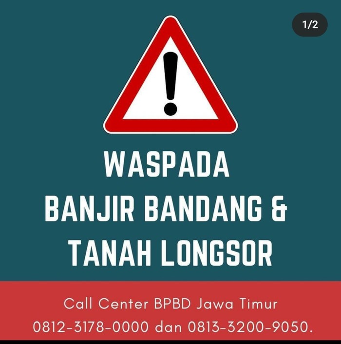 Gubernur Jawa Timur Khofifah Indar Parawansa meminta warga selain waspada gempa juga mewapadai banjir dan longsor