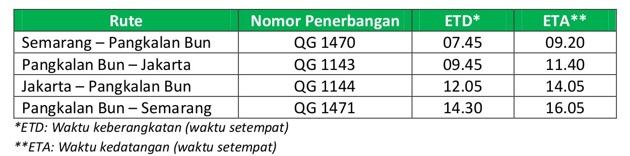 Jadwal Citilink rute Pangkalan Bun Jakarta