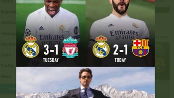 Madrid sedang perkasa, melibas tim besar Liverpool dan Barcelona berturut-turut. Foto: Twitter