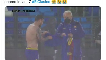 Messi lebih banyak berganti kostum daripada mencetak gol. Foto: Twitter