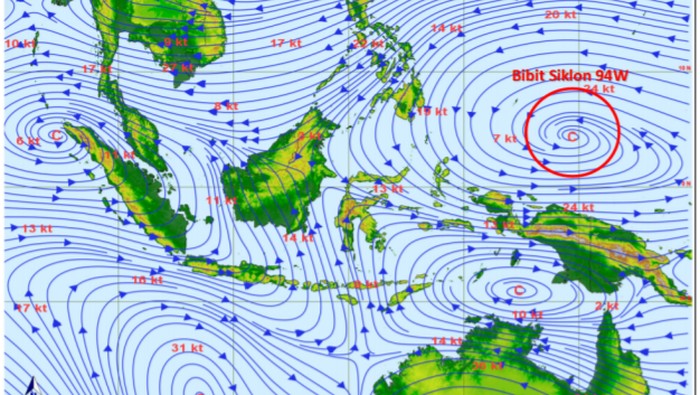 Bibit siklon tropis 94W di sekitar Pasifik Barat sebelah utara Papua (BMKG)