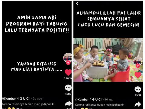 Kisah viral pasangan suami istri jalani bayi tabung berhasil mempunyai empat anak kembar.