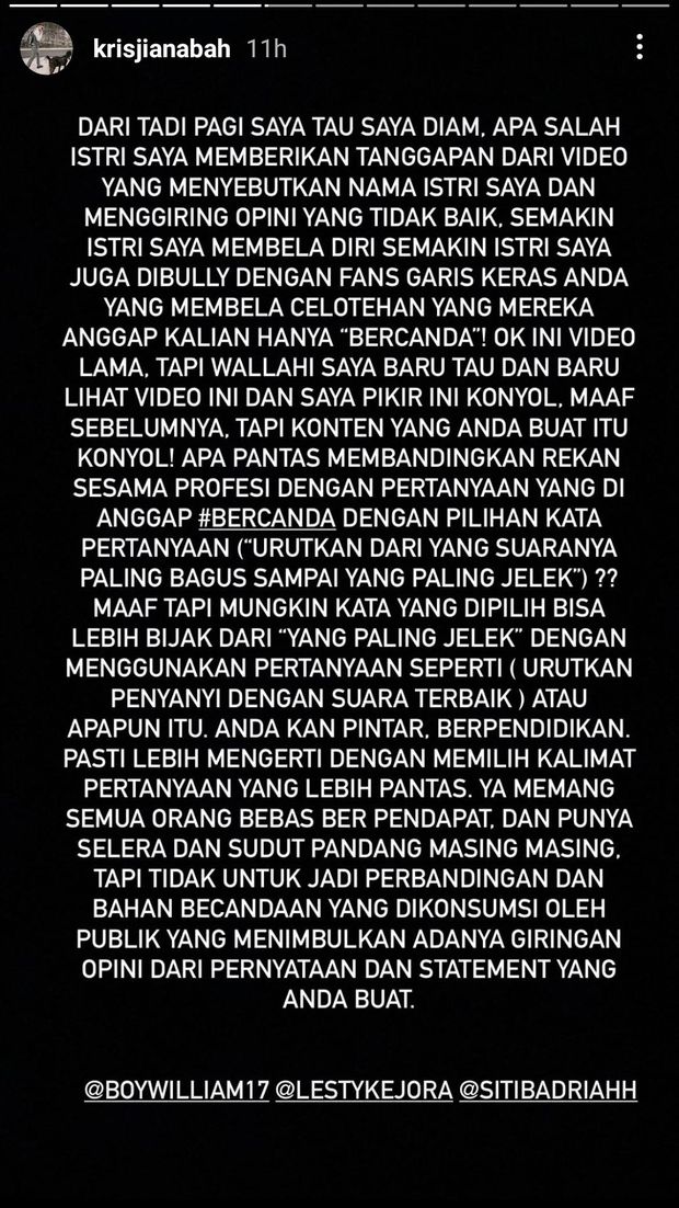 Krisjiana Baharudin bela Siti Badriah