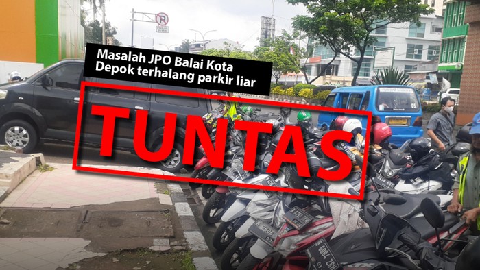 Masalah JPO Balai Kota Depok terhalang parkir, kini tuntas. (Repro: Tim Infografis detikcom)