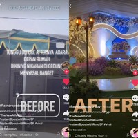Pesta pernikahan itu viral berawal dari akun TikTok @raindropsdeco, vendor dekorasi yang mewujudkan keinginan calon pengantin yang ingin menikah di rumah, tetapi tetap mewah dan megah. Dalam video tersebut vendor dekorasi ini membagikan video perubahan rumah sebelum dan sesudah ketika didekorasi. Foto: Dok. Tangkap layar akun TikTok Raindropsdeco.