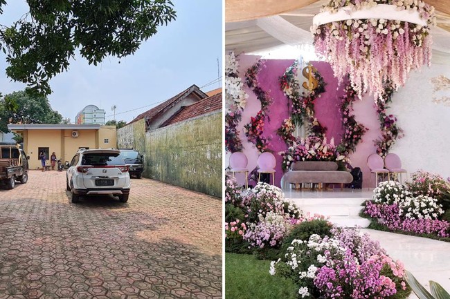 Miky menuturkan jika kedua pasangan takjub melihat dekorasi akad nikah yang diadakan di rumah. Kedua pasangan itu menangis setelah keluar lihat dekornya, singkatnya. Miky juga menyampaikan acara pernikahan tersebut tak mendapatkan masalah dari tetangga meski digelar dengan megah di rumah. Foto: Dok. Raindropsdeco.