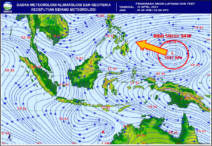 Bibit siklon tropis 94W di perariran Pasifik Barat utara Papua