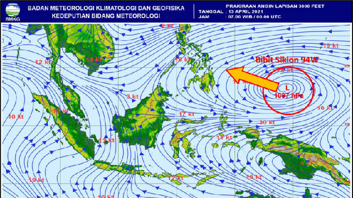 Bibit siklon tropis 94W di perariran Pasifik Barat utara Papua