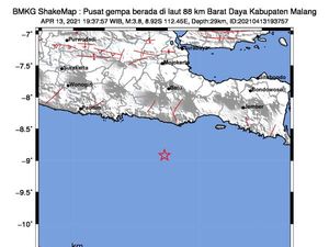 Gempa Malang Susulan M 3,8 Tak Terasa di Trenggalek