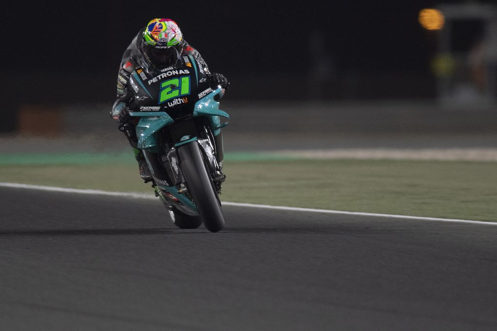 DOHA, QATAR - APRIL 03:  Franco Morbidelli of Italy and Petronas Yamaha SRT heads down a straight during the MotoGP of Qatar - Qualifying at Losail Circuit on April 03, 2021 in Doha, Qatar. (Photo by Mirco Lazzari gp/Getty Images)