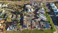 Pemandangan dari atas gedung-gedung yang rusak di sebuah kota wisata, Pelican Shore Villas di Kalbarri, Australia, Selasa (13/4/2021) waktu setempat.  