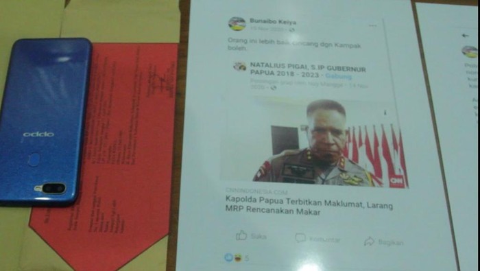Barang bukti kasus pria di Jayapura hina Komjen Paulus Waterpauw