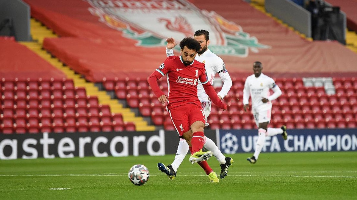 Liverpool vs Real Madrid masih tanpa gol di babak pertama. Foto: Getty Images/Michael Regan