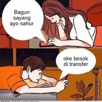 Biar nggak berasa jomblo, bayar pacar sewaan aja deh buat bangunin sahur. Kalau kamu minta bangunin sahurnya sama pacar sewaan atau pacar sendiri nih? Foto: 1cak.com