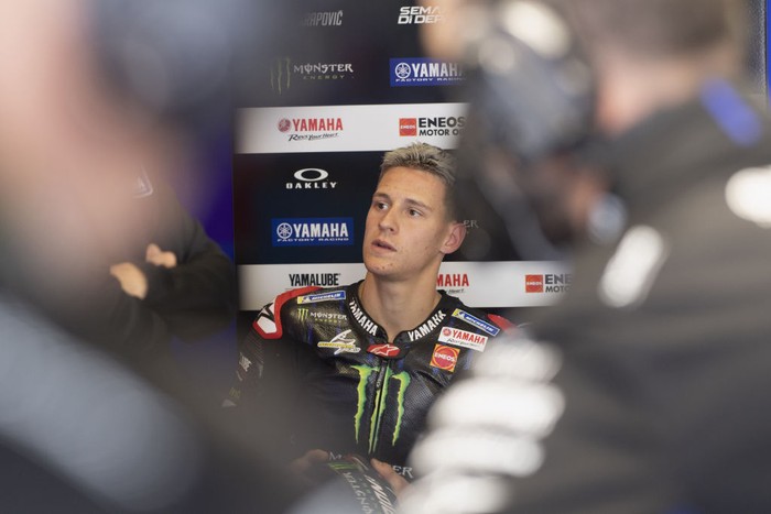 PORTIMAO, PORTUGAL - APRIL 16: Fabio Quartararo of France and Monster Energy Yamaha MotoGP Team  looks on in box during the MotoGP of Portugal - Free Practice at Autodromo Internacional Do Algarve on April 16, 2021 in Portimao, Portugal. (Photo by Mirco Lazzari gp/Getty Images)