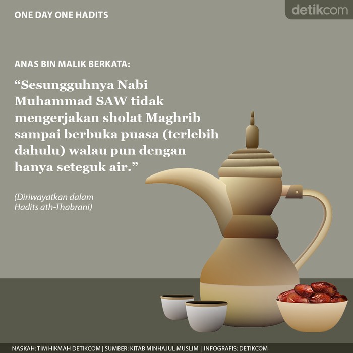 One day one hadits Nabi MUhammad tidak sholat maghrib sebelum berbuka puasa