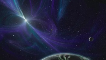 Psr B1257 + 12. Ini adalah konsep artistik tentang sistem planet pulsar, bintang neutron yang berputar cepat dan menahan inti bintang mati yang runtuh. Pada tahun 1992, astronom Aleksander Wolszczan menemukan pulsar ini dan memberinya nama PSR B1257 + 12. Di sini kita melihat setidaknya ada dua planet berukuran mirip Bumi memutarinya.Foto: NASA
