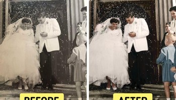 Kakek-nenek istri saya meninggal baru-baru ini dan saya ingin membingkai foto berwarna ini untuk ulang tahunnya. (Foto: Brightside/ bdim14 / Reddit, © vinandvintage-colors / Reddit, © vinandvintage-colors / Flickr)