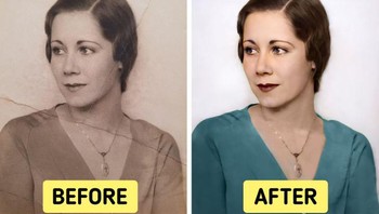 Ibu tetangan berusia lansia yang sudah lama meninggal sekitar tahun 1930. Pemulihan kejutan menghilangan retakan akan membawa senyuman yang dibutuhkan untuknya. (Foto: Brightside/TimeLoad / Reddit)