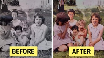 “Saya ingin menunjukkan kepada bibi saya (bayi saat itu) dan saudara-saudaranya versi berwarna dari gambar ini. (~ 1963) (Foto: Brightside/vood**_potato / Reddit, © Joyanneoconnor / Reddit, © Joyanneoconnor / Imgur)
