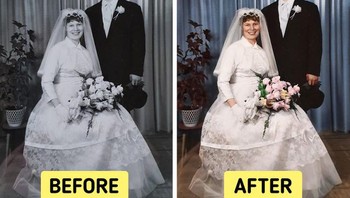 Kakek Nenek saya yang akan merayakan ultah tahun pernikahan ke-60 bulan depan dan saya ingin memberikan hadiah versi berwarna dari foto ini. (Foto: Brightside/larrythaG / Reddit, © Nisayon_ / Reddit, © Nisayon_ / Imgur)  