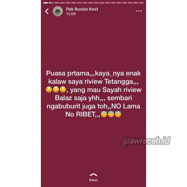Ngereview tetangga tuh maksud konsepnya gimana ya? Jadi tetangganya mau diomongin gitu ya? Foto: Instagram/@awreceh.id