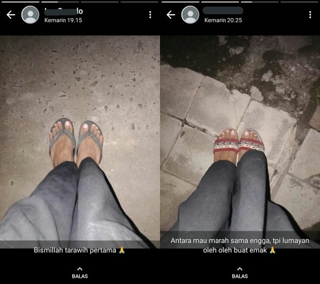 Sandal pulangnya sih dapet yang lebih bagus tapi... ya lumayan lah buat emak di rumah biar senang. Foto: Twitter/@txtdrstoryWA