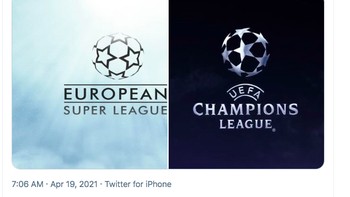 Sudah ada survei lebih mendukung Champions League atau European Super League. Hasilnya, banyak yang lebih mendukung Liga Champions. Foto: Twitter