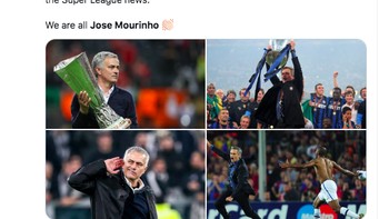 Banyak netizen membela Mourinho karena menduga kuat ia dipecat lantaran tidak mendukung European Super League di mana Tottenham ikut serta. Kabarnya ia bahkan menolak membawa pemain ke latihan sebagai tanda protes. Foto: dok. Twitter