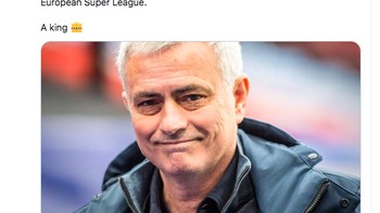 Netizen ini yakin Jose Mourinho telah berdiri menentang European Super League yang banyak dikritik para fans. Foto: dok. Twitter