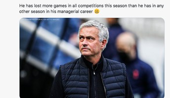 Namun demikian di sisi lain, performa Mourinho memang memble kala melatih Spurs. Foto: dok. Twitter