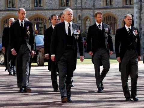 WINDSOR, ENGLAND - APRIL 17: Prince Harry arrives for the funeral of Prince Philip, Duke of Edinburgh at St George's Chapel at Windsor Castle on April 17, 2021 in Windsor, England. Prince Philip of Greece and Denmark was born 10 June 1921, in Greece. He served in the British Royal Navy and fought in WWII. He married the then Princess Elizabeth on 20 November 1947 and was created Duke of Edinburgh, Earl of Merioneth, and Baron Greenwich by King VI. He served as Prince Consort to Queen Elizabeth II until his death on April 9 2021, months short of his 100th birthday. His funeral takes place today at Windsor Castle with only 30 guests invited due to Coronavirus pandemic restrictions. (Photo by Victoria Jones - WPA Pool/Getty Images)