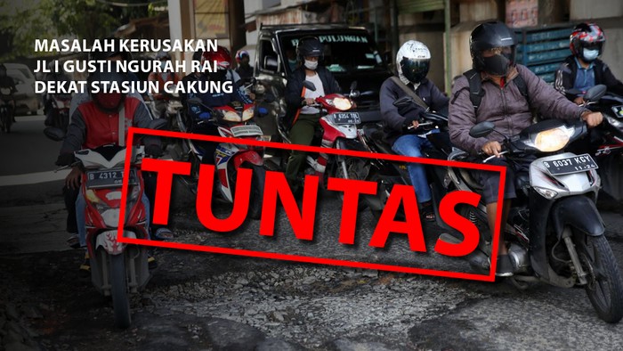 Jl I Gusti Ngurah Rai yang semula rusak kini sudah diperbaiki. (Repro: Mindra Purnomo/detikcom)