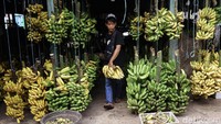 Sejumlah pedagang menjajakan buah pisang di Pasar Kebayoran Lama, Jakarta Selatan, Selasa (20/4/2021). 