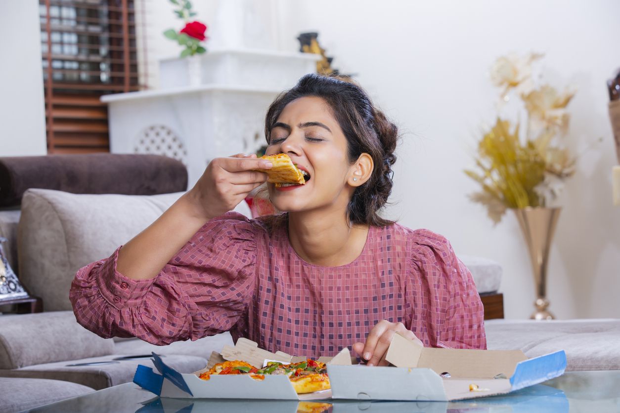 Eating, Pizza, Indian Ethnicity, Domestic Life, Adult, Adults Only,