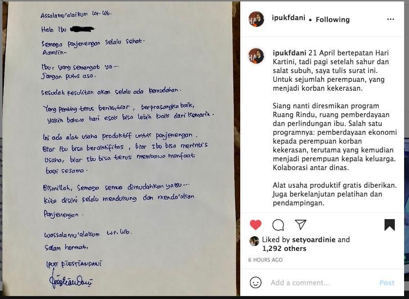 Bupati Ipuk Tulis Surat dan Bagi-bagi Alat Usaha ke Perempuan Korban Kekerasan