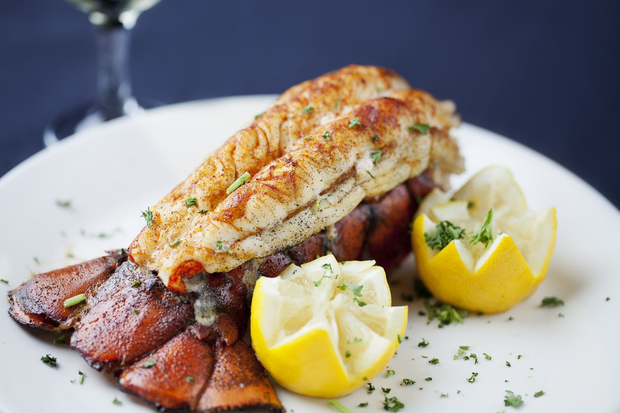 Large lobster tail served with white wine. You might also be interested in these: