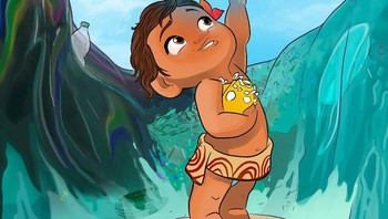Moana kecil bermain dengan lautan penuh sampah plastik. (Foto: Boredpanda/@anthodraw)