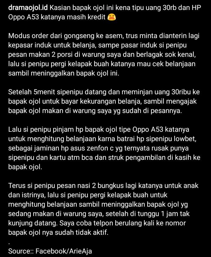 Kisah Ojol Kena Tipu di Pasar Induk, Kehilangan HP dan Disuruh Bayar Makan!