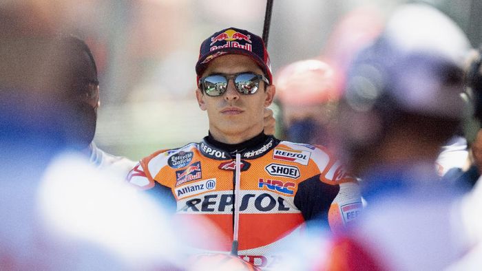 PORTIMAO, PORTUGAL - APRIL 18: Marc Marquez of Spain and Repsol Honda Honda prepares to start on the grid during the MotoGP race during the MotoGP of Portugal - Race at Autodromo Internacional Do Algarve on April 18, 2021 in Portimao, Portugal. (Photo by Mirco Lazzari gp/Getty Images)