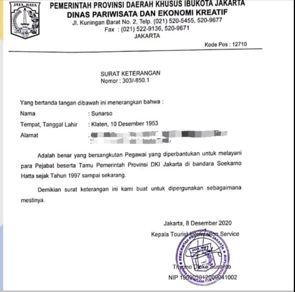 Penampakan kartu pas pensiunan Dinas Pariwisata DKI Jakarta tersangka mafia karantina. Foto dikirim Kasubdit Kamneg PMJ AKBP Raindra