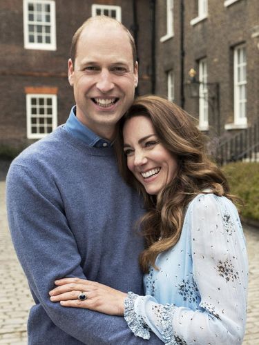 In this photo provided by Camera Press and released Wednesday, April 28, 2021, is Britain's Prince William and Kate, Duchess of Cambridge, at Kensington Palace photographed this week in London, England. The Duke and Duchess of Cambridge celebrate their tenth wedding anniversary on Thursday, April 29. (Chris Floyd/Camera Press/PA via AP)