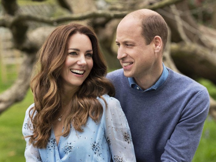 In this photo provided by Camera Press and released Wednesday, April 28, 2021, is Britains Prince William and Kate, Duchess of Cambridge, at Kensington Palace photographed this week in London, England. The Duke and Duchess of Cambridge celebrate their tenth wedding anniversary on Thursday, April 29. (Chris Floyd/Camera Press/PA via AP)