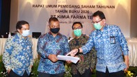 PT Kimia Farma Tbk menyelenggarakan Rapat Umum Pemegang Saham Tahunan (RUPST) Tahun Buku 2019. Di tengah kondisi pandemi Covid-19 , Perseroan dapat membukukan pertumbuhan penjualan sebesar 6,44% dibandingkan dengan tahun 2019. Peningkatan tersebut ditopang oleh peningkatan segmen distribusi sebesar Rp814,68 miliar atau meningkat 26,81% dari tahun sebelumnya Rp3.038,93 miliar