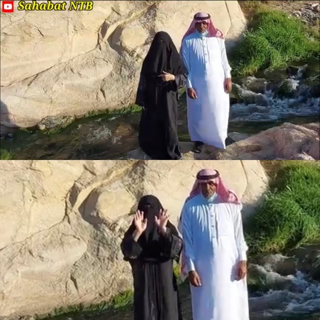 Lalu Alman bertanya kepada Umi Hanan di mana dia dan sang jenderal saling bertemu. Kita ketemuannya itu di rumah saudara beliau. Saya nggak bekerja di rumahnya, tapi saya bekerja di rumah adiknya yang perempuan. Kerjanya dulu kita kan dari Indonesia ke sini tuh TKW, ucap Umi Hanan. Foto: Dok. Tangkap layar Youtube Sahabat NTB.