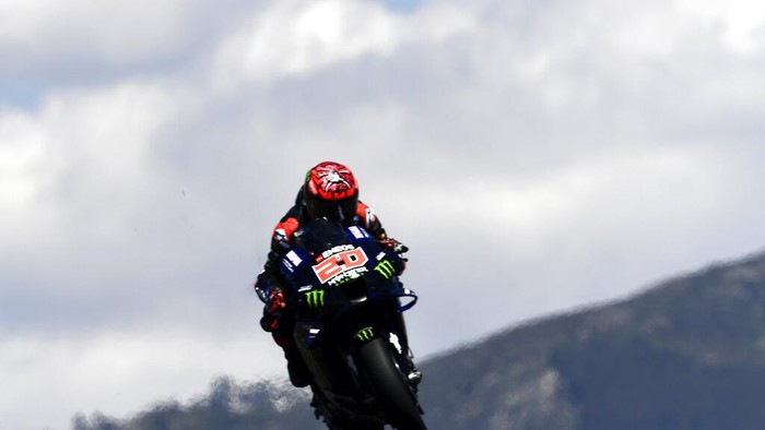 MotoGP rider Fabio Quartararo of France steers his motorcycle during the Portuguese Motorcycle Grand Prix at the Algarve International circuit near Portimao, Portugal, Sunday, April 18, 2021. (AP Photo/Jose Breton)