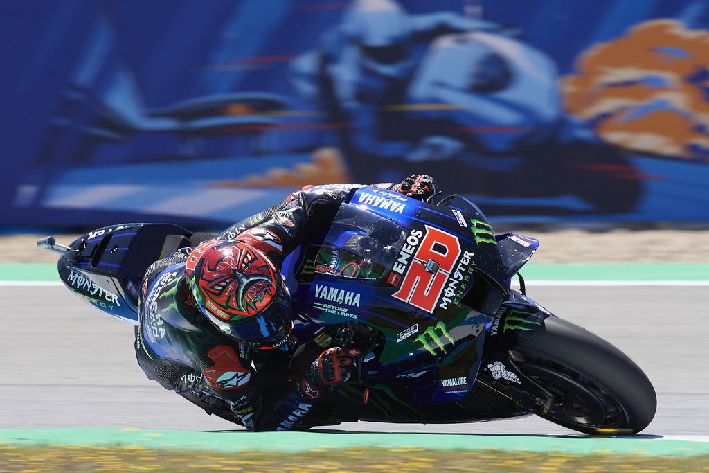 French driver Fabio Quartararo during the MotoGP Spanish Motorcycle Grand Prix at the Angel Nieto racetrack in Jerez de la Frontera, Spain, Sunday, May 2, 2021. (AP Photo/Jose Breton)