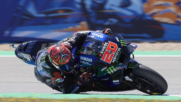 French driver Fabio Quartararo during the MotoGP Spanish Motorcycle Grand Prix at the Angel Nieto racetrack in Jerez de la Frontera, Spain, Sunday, May 2, 2021. (AP Photo/Jose Breton)