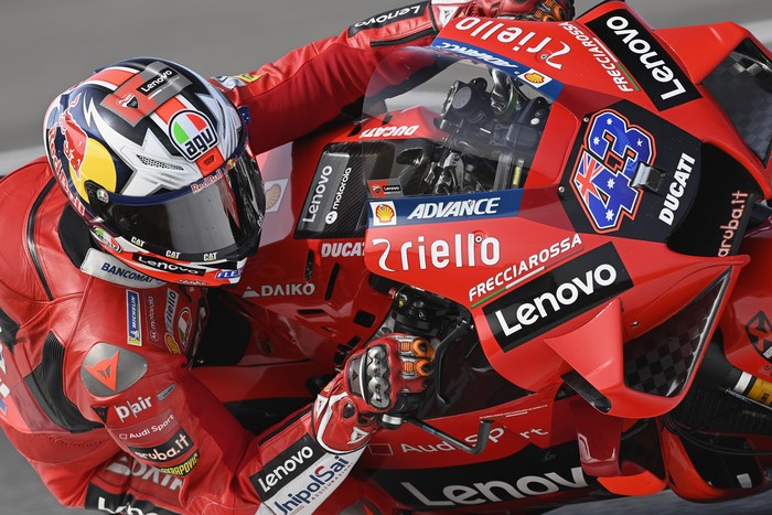 JEREZ DE LA FRONTERA, SPAIN - APRIL 30: Jack Miller of Australia and Ducati Lenovo Team rounds the bend during the MotoGP of Spain - Free Practice at Circuito de Jerez on April 30, 2021 in Jerez de la Frontera, Spain. (Photo by Mirco Lazzari gp/Getty Images)